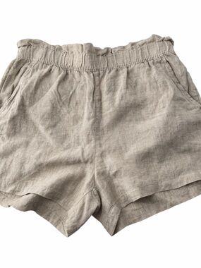Isaac Mizrahi High-Waist 100% Linen Shorts in Beige Minimalist Boho Women’s Sz L